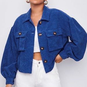 💙Royal blue SHEIN Drop Shoulder Flap Pocket Cord Jacket💙